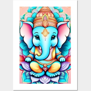 Baby Ganesh sitting on a lotus flower Posters and Art